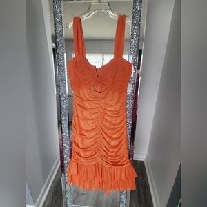 Elegant Orange Ruched Dress